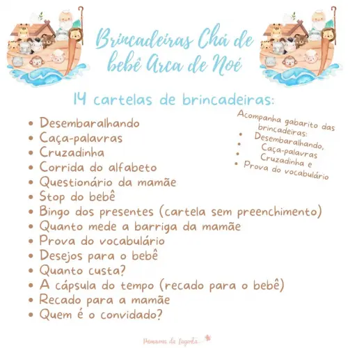 Kit Brincadeiras Chá de Bebê Arca de Noé -pdf