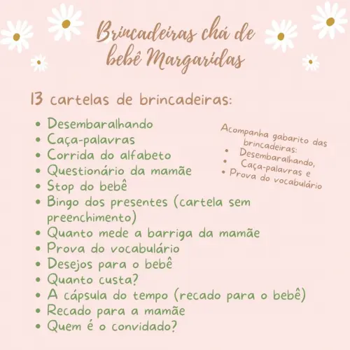 Kit Brincadeiras Chá de Bebê Margaridas (pdf)