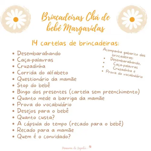 Kit Brincadeiras Chá de Bebê Margaridas -pdf