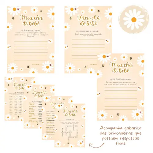 Kit Brincadeiras Chá de Bebê Margaridas -pdf