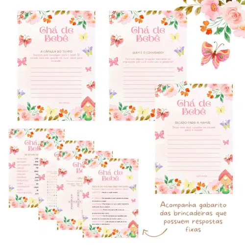 Kit Brincadeiras Chá de Bebê Jardim das Borboletas -pdf