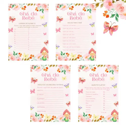 Kit Brincadeiras Chá de Bebê Jardim das Borboletas -pdf