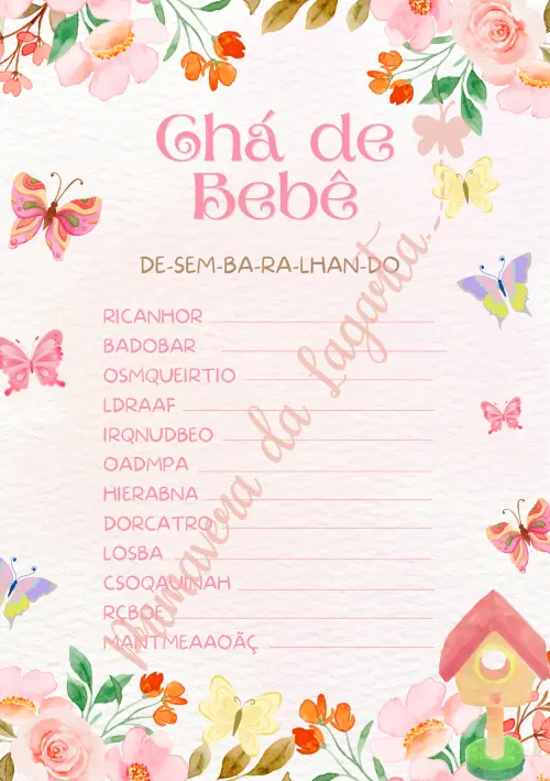 Kit Brincadeiras Chá de Bebê Jardim das Borboletas -pdf