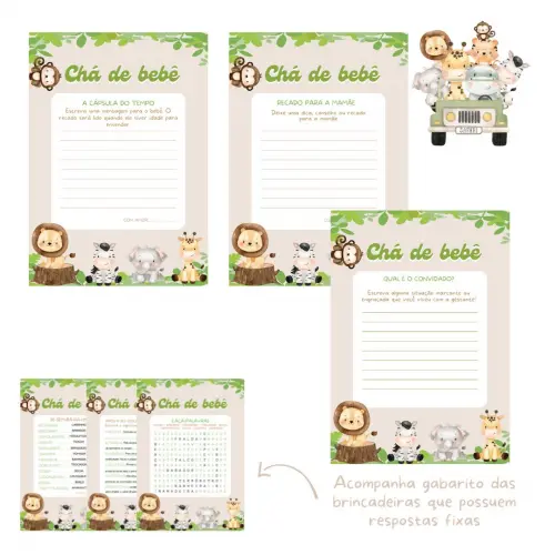Kit Brincadeiras Chá de Bebê Safári (bege) (digital Pdf)