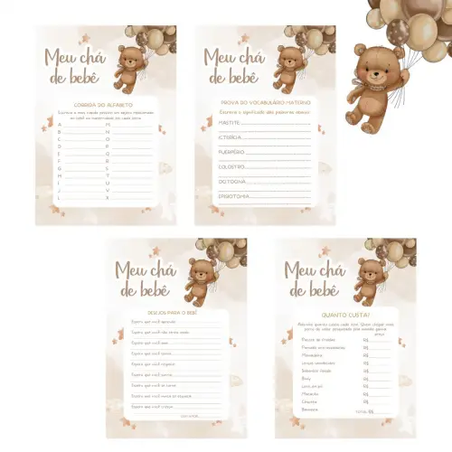 Kit Brincadeiras Chá de Bebê Ursinho Balões -pdf
