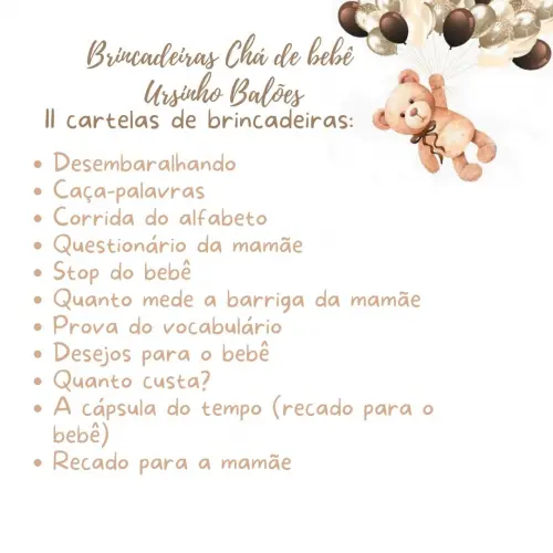 Kit Brincadeiras Chá de Bebê - Ursinho Balões 3