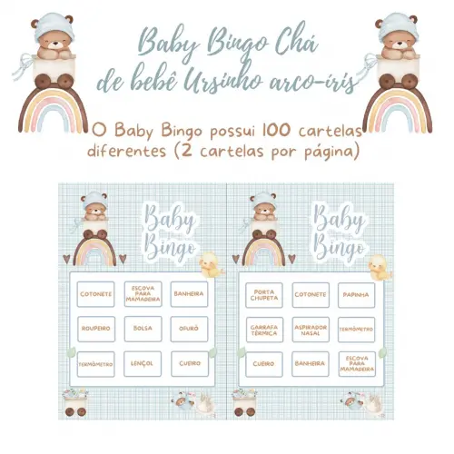 Baby Bingo Ursinho Arco-íris - 100 Cartelas pdf