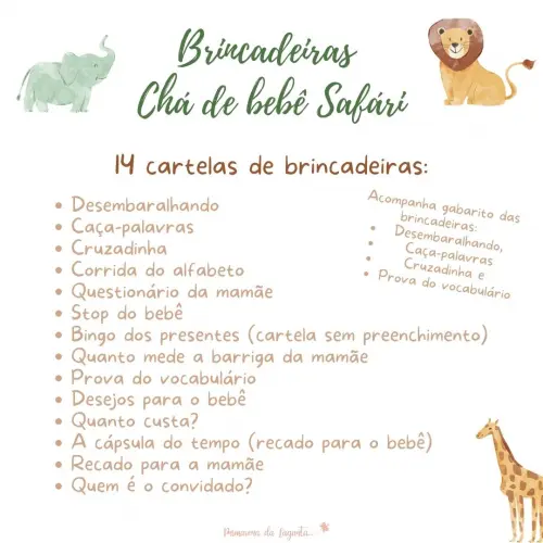 Kit brincadeiras Chá de bebê Safári (PDF)
