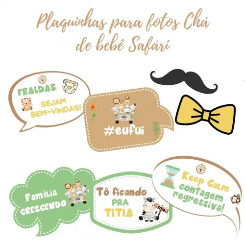 Kit Plaquinhas Chá de Bebê Safári (arquivo Pdf)