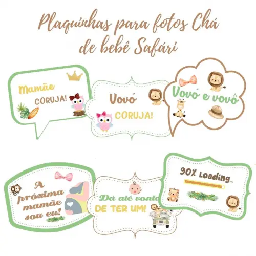 Kit Plaquinhas Chá de Bebê Safári (arquivo Pdf)