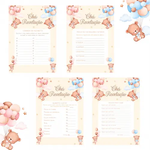 Kit Brincadeiras Chá de Bebê Revelação Ursinhos Cute (pdf)