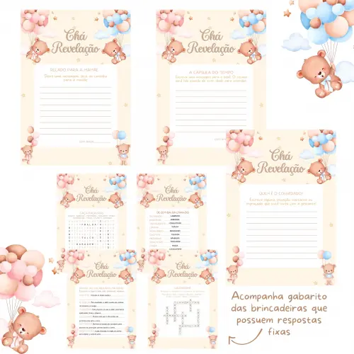 Kit Brincadeiras Chá de Bebê Revelação Ursinhos Cute (pdf)