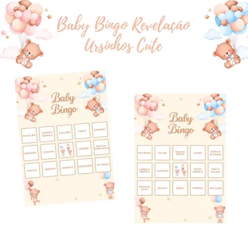 Baby Bingo Revelação Ursinhos Cute - 60 cartelas
