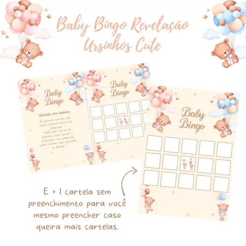 Baby Bingo Revelação Ursinhos Cute - 60 cartelas