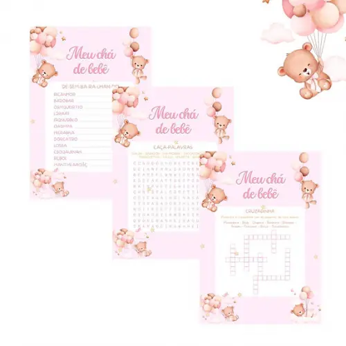 Kit brincadeiras Chá de Bebê Ursinha Cute (PDF)