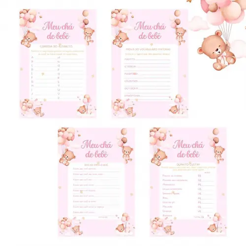 Kit brincadeiras Chá de Bebê Ursinha Cute (PDF)