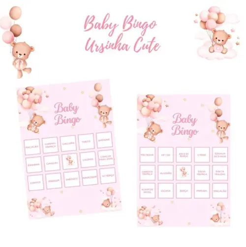 Baby Bingo Ursinha Cute (rosa) - 60 cartelas