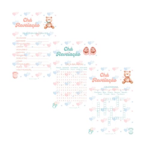 Kit brincadeiras Chá de bebê Revelação (Arquivo PDF)