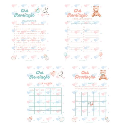 Kit brincadeiras Chá de bebê Revelação (Arquivo PDF)