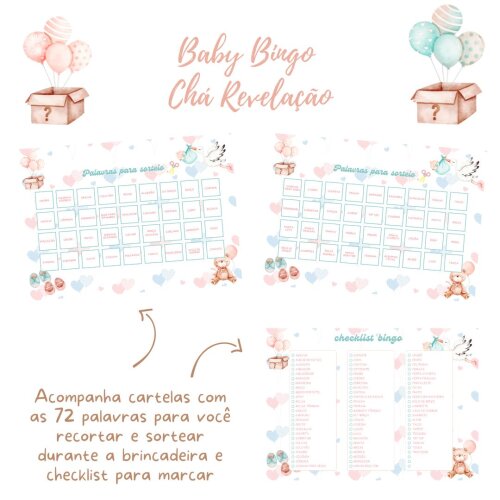 Baby Bingo Chá Revelação - 60 cartelas (PDF)