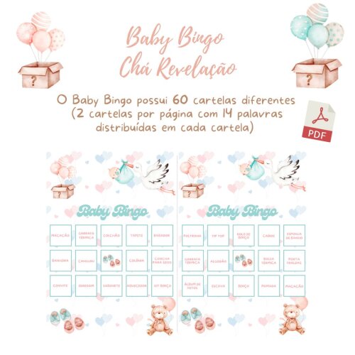 Baby Bingo Chá Revelação - 60 cartelas (PDF)
