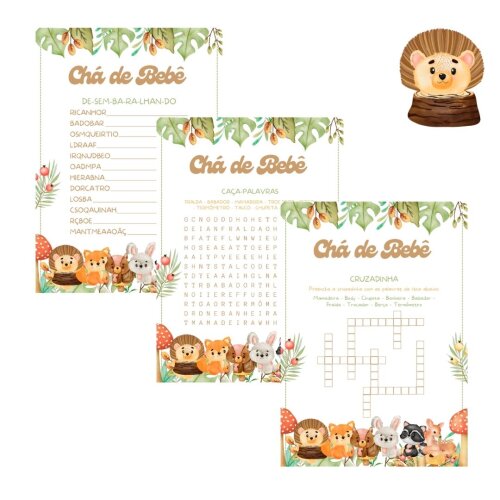 Kit brincadeiras Chá de bebê Animais no Bosque (PDF)
