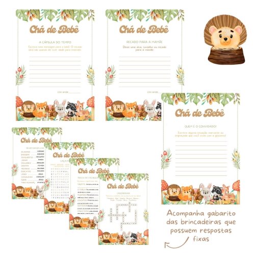 Kit brincadeiras Chá de bebê Animais no Bosque (PDF)