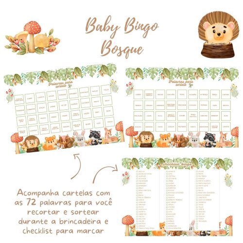 Baby Bingo Chá de bebê Animais no Bosque - 60 cartelas (PDF)
