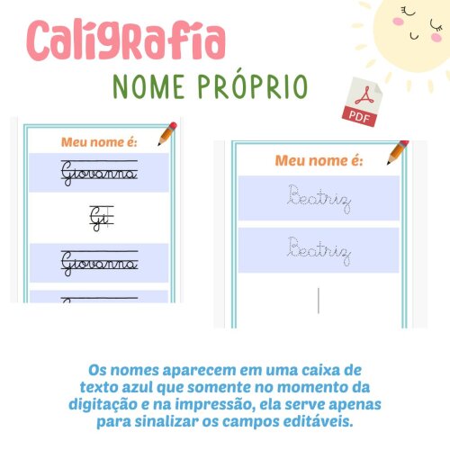 Caligrafia Nome Próprio (pdf editável escrita do nome)