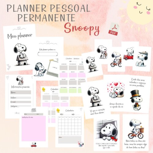 Planner Pessoal Permanente Snoopy minimalista (PDF)
