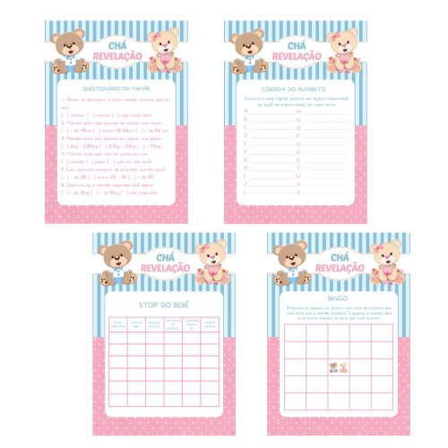 Kit Brincadeiras Chá Revelação Ursinho e Ursinha  (azul e rosa) -pdf