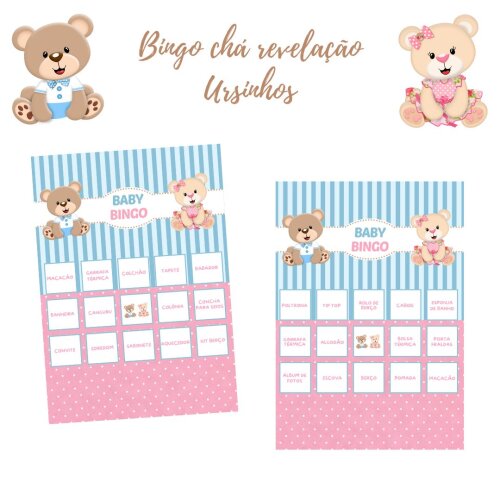 Baby Bingo Revelação Ursinho e Ursinha (rosa e azul) - 60 Cartelas - pdf