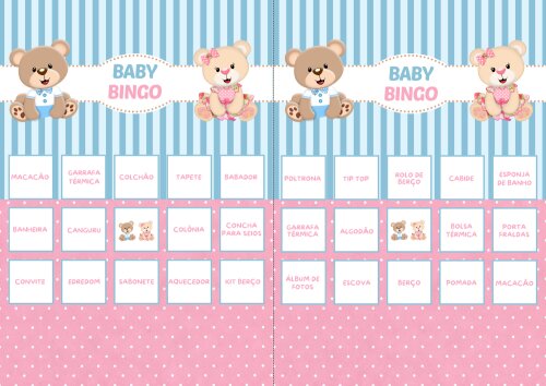 Baby Bingo Revelação Ursinho e Ursinha (rosa e azul) - 60 Carte