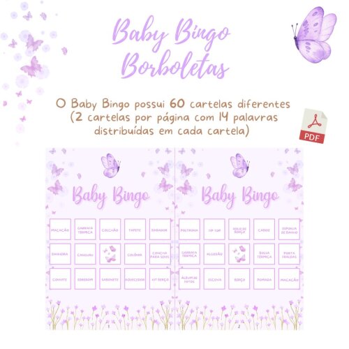 Baby Bingo Borboletas - 60 cartelas (PDF)