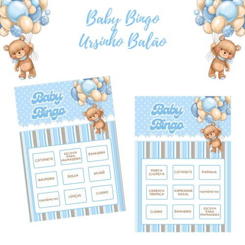 Baby Bingo Ursinho Balão - Azul (100 cartelas) - PDF