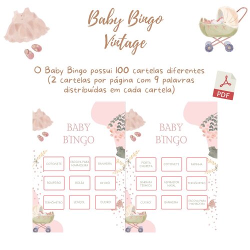 Baby Bingo Vintage - 100 cartelas (PDF)