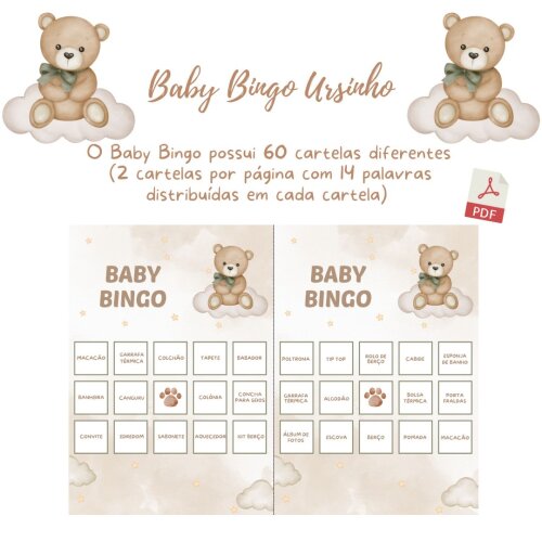 Baby Bingo Ursinho - 60 cartelas (PDF)