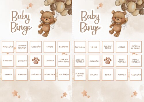 Baby Bingo Ursinho - 60 cartelas (PDF)
