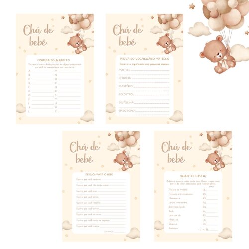 Kit brincadeiras Chá de Bebê Ursinho Cute (PDF)