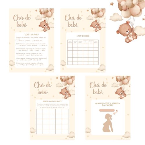 Kit brincadeiras Chá de Bebê Ursinho Cute (PDF)