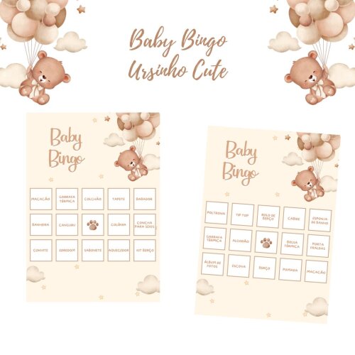 Baby Bingo Ursinho Cute - 60 cartelas (PDF)
