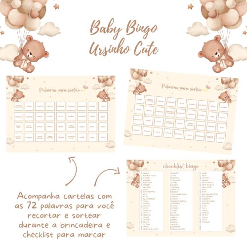 Baby Bingo Ursinho Cute - 60 cartelas (PDF)