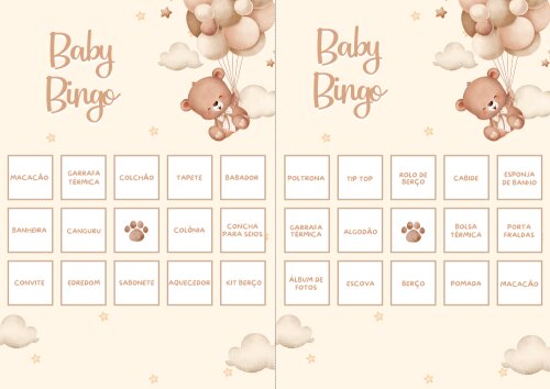 Baby Bingo Ursinho Cute - 60 cartelas (PDF)