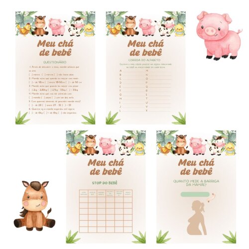 Kit brincadeiras Chá de Bebê Fazendinha Aquarela (PDF)