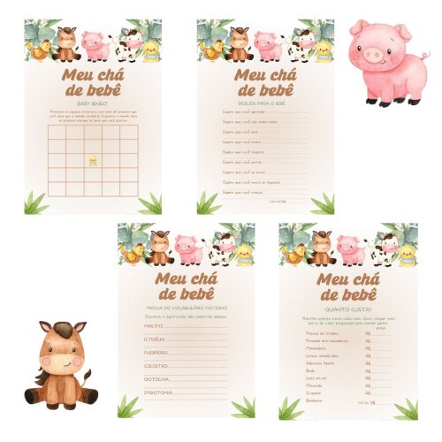 Kit brincadeiras Chá de Bebê Fazendinha Aquarela (PDF)