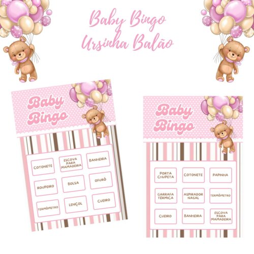 Baby Bingo Ursinha Balão - Rosa (100 cartelas) - PDF
