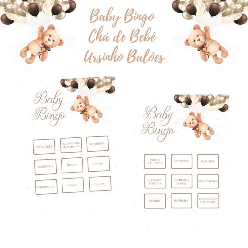 Baby Bingo Ursinho Balões (100 cartelas) - PDF