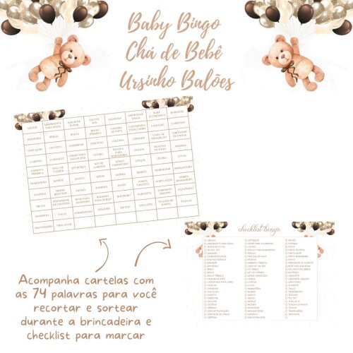 Baby Bingo Ursinho Balões (100 cartelas) - PDF