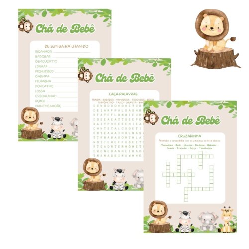 Kit Brincadeiras Chá de Bebê Safári (bege) (digital Pdf)