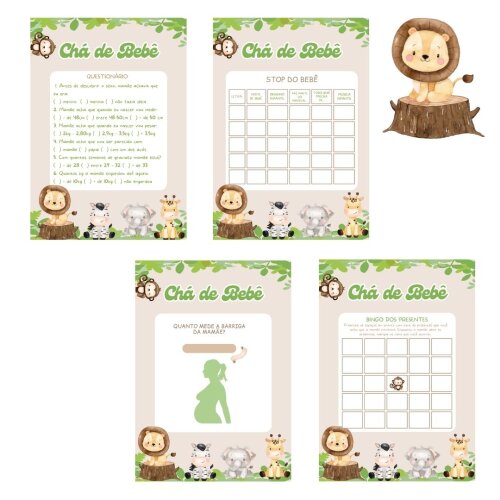 Kit Brincadeiras Chá de Bebê Safári (bege) (digital Pdf)